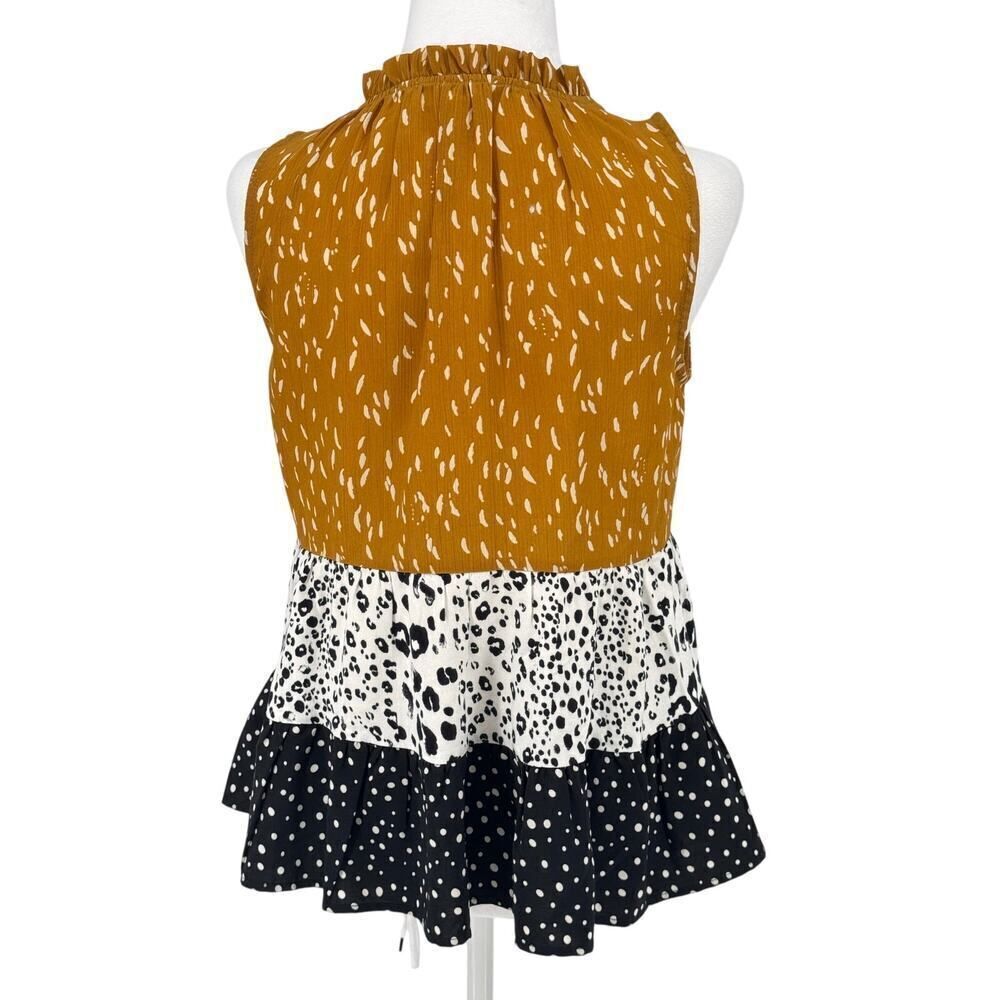 THML Women's Sleeveless Ruffle Peplum Top XS Tiered Animal Dot Print Boho Blouse - Picture 5 of 12